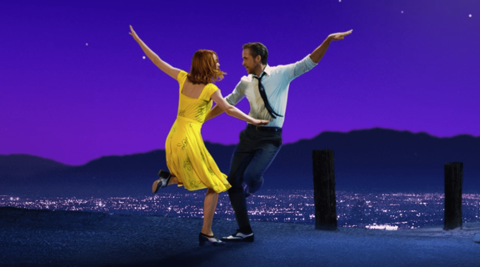 V La La Landu hráli, zpívali a tančili Emma Stoneová a Ryan Gosling.