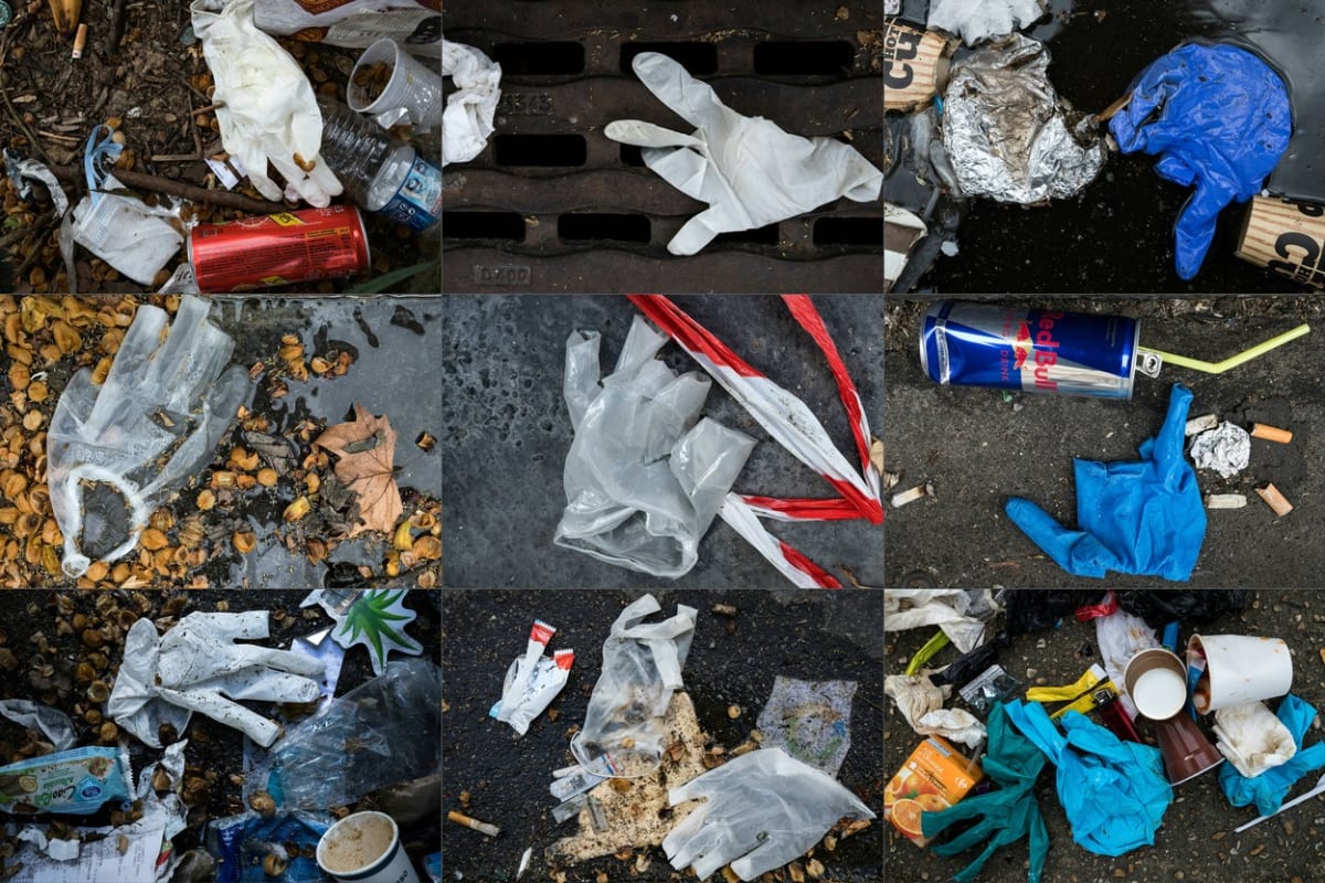 Kompilace fotek, které zachycují plastový odpad v ulicích francouzské Paříže.