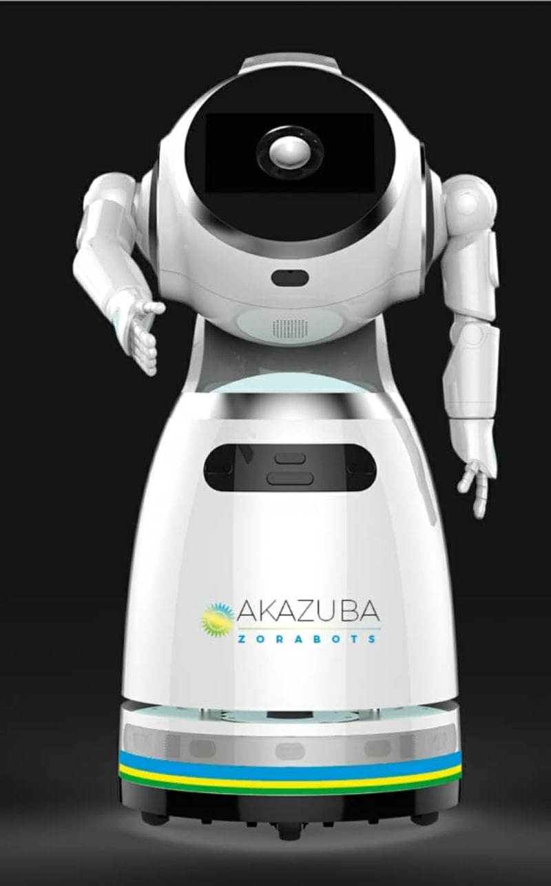 Jeden z pětice antipandemických robotů: Akazuba (zdroj: Twitter / Rwanda biomedical centre)