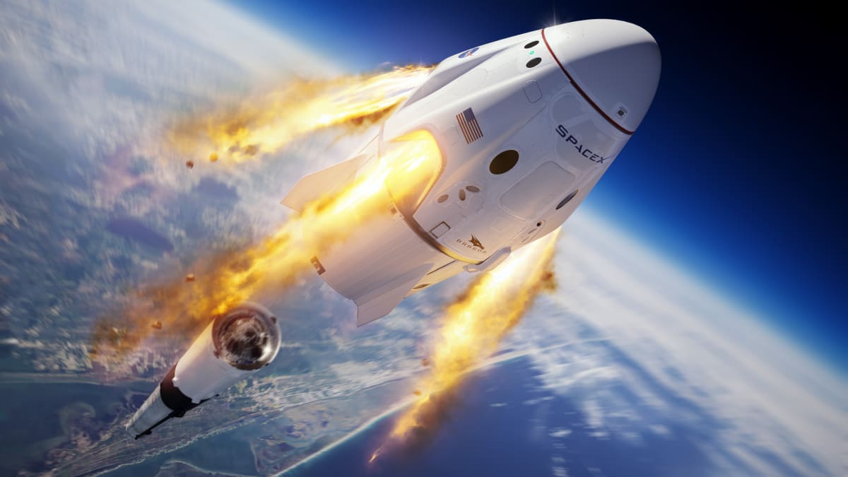 Takhle by podle animace SpaceX mělo vypadat oddělení se kosmické lodě Crew Dragon od nosné rakety