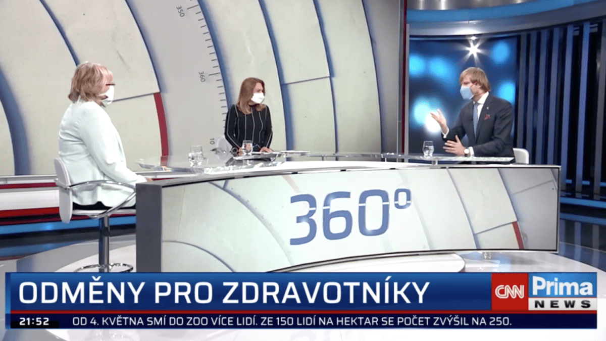 Ministr zdravotnictví Adam Vojtěch (za ANO) debatoval v pořadu 360° Pavlíny Wolfové s předsedkyní zdravotních a sociálních odborů Dagmar Žitníkovou.