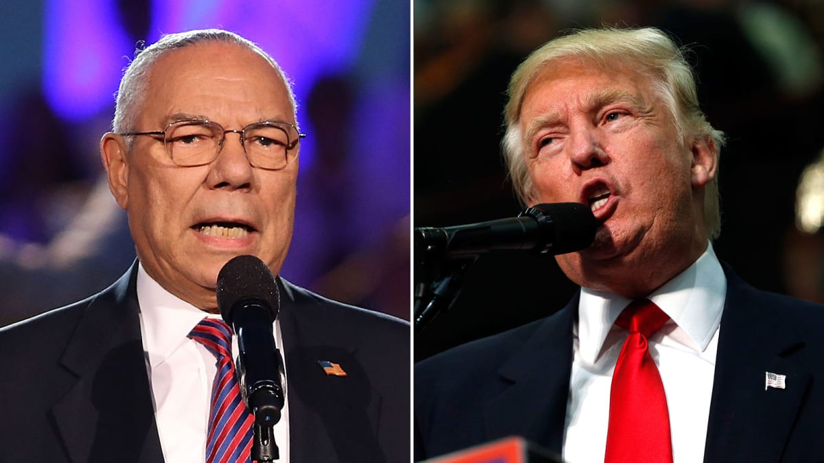 Bývalý republikánský ministr zahraničích věcí Colin Powell a současný prezident USA Donald Trump.