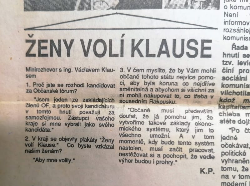 Ženy volí Klause, rozhovor ve Volebních novinách OF