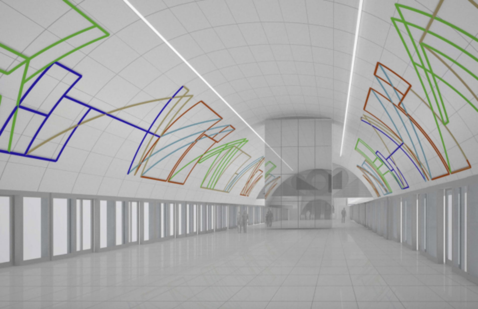 Vizualizace ukazuje podobu stanice metra D - Nové Dvory. Autorem návrhu je Stanislav Kolíbal.