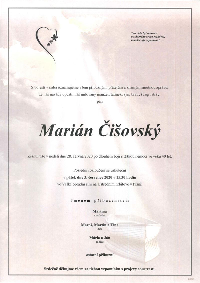 Poslední rozloučení s Mariánem Čišovským