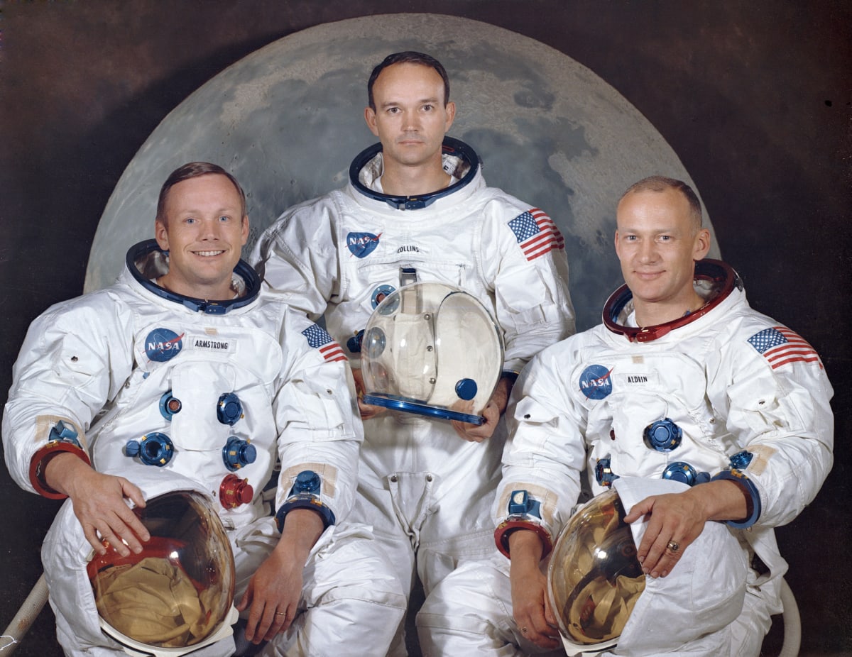 Výprava Apolla, zleva: Neil Armstrong, Michael Collins a Edwin Aldrin