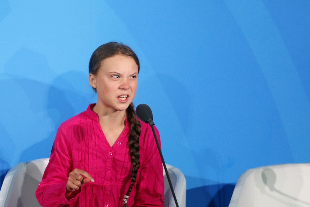 Greta Thunbergová na klimatickém summitu v New Yorku v roce 2019