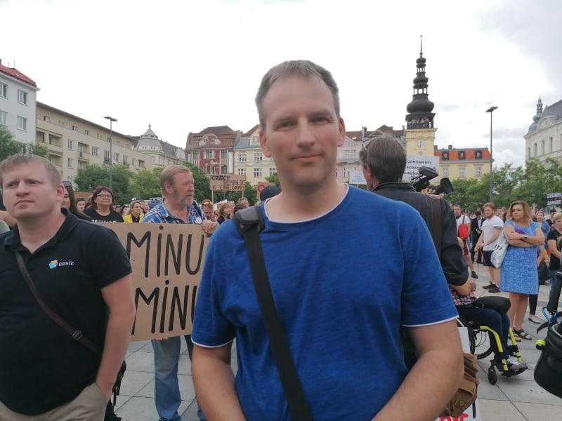 Horník Dolu Darkov Pavel Reis dorazil na pondělní demonstraci v Ostravě.