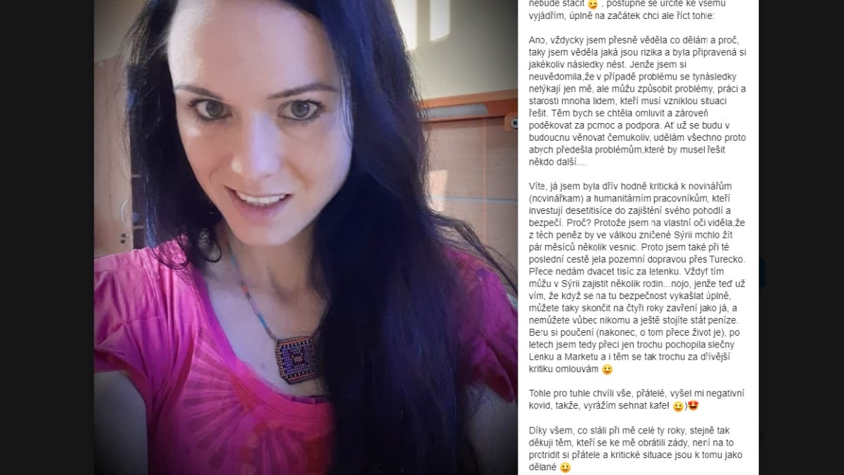 Markéta Všelichová se po propuštění z tureckého vězení rozepsala na svém profilu na sociální síti.
