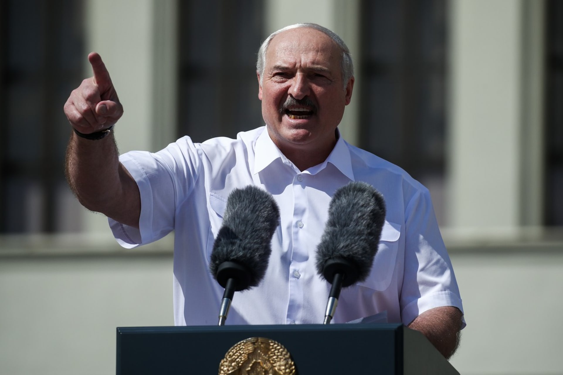 Lukašenko vystoupil na setkání svých příznivců v Minsku v srpnu 2020. 
