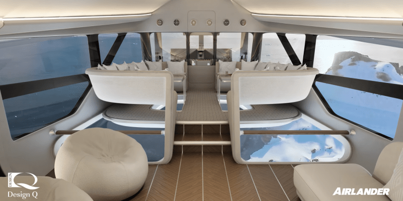 Vizuál interiéru vzducholodí Airlander.