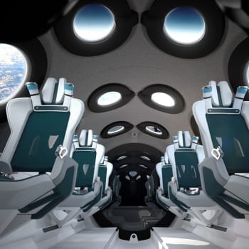 Interiér rakety SpaceshipTwo, která má vozit turisty do vesmíru pod vlajkou společnosti Virgin Galactic.