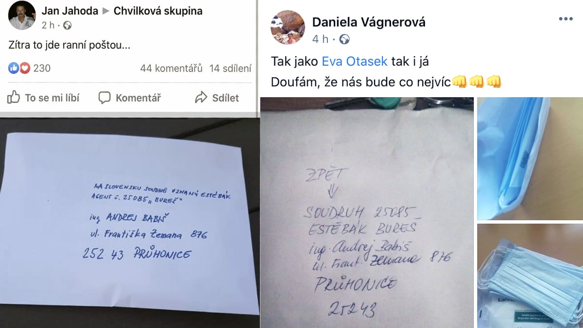 Obálky s rouškami senioři posílají zpět Andreji Babišovi