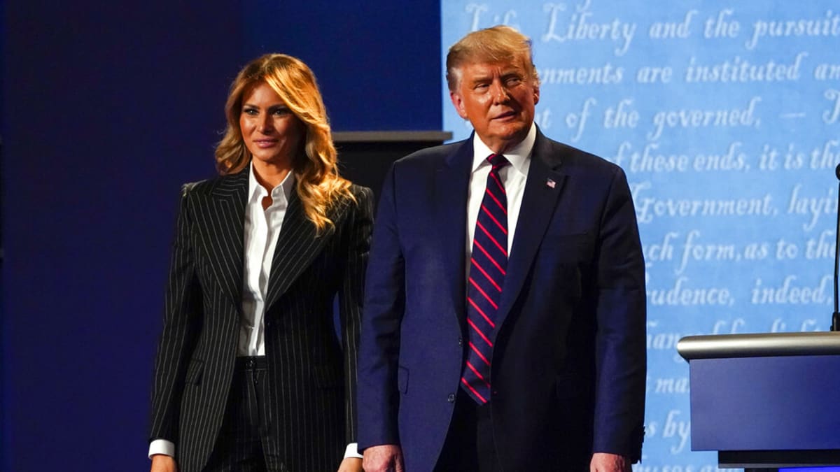 Donald Trump a Melania Trumpová při první prezidentské debatě v roce 2020