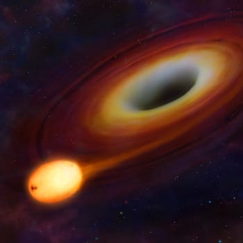 Umělecké ztvárnění počátečních fází rozpadu hvězd, které se příliš přiblížily k superhmotné černé díře ve středu galaxie.