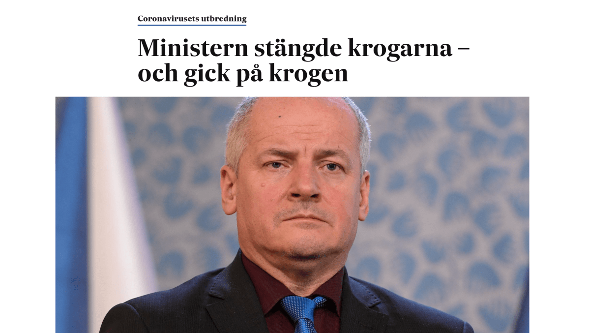 O případu Romana Prymuly informuje i švédský deník Svenska Dagbladet s titulkem: Ministr zavřel hospody. A šel do hospody.