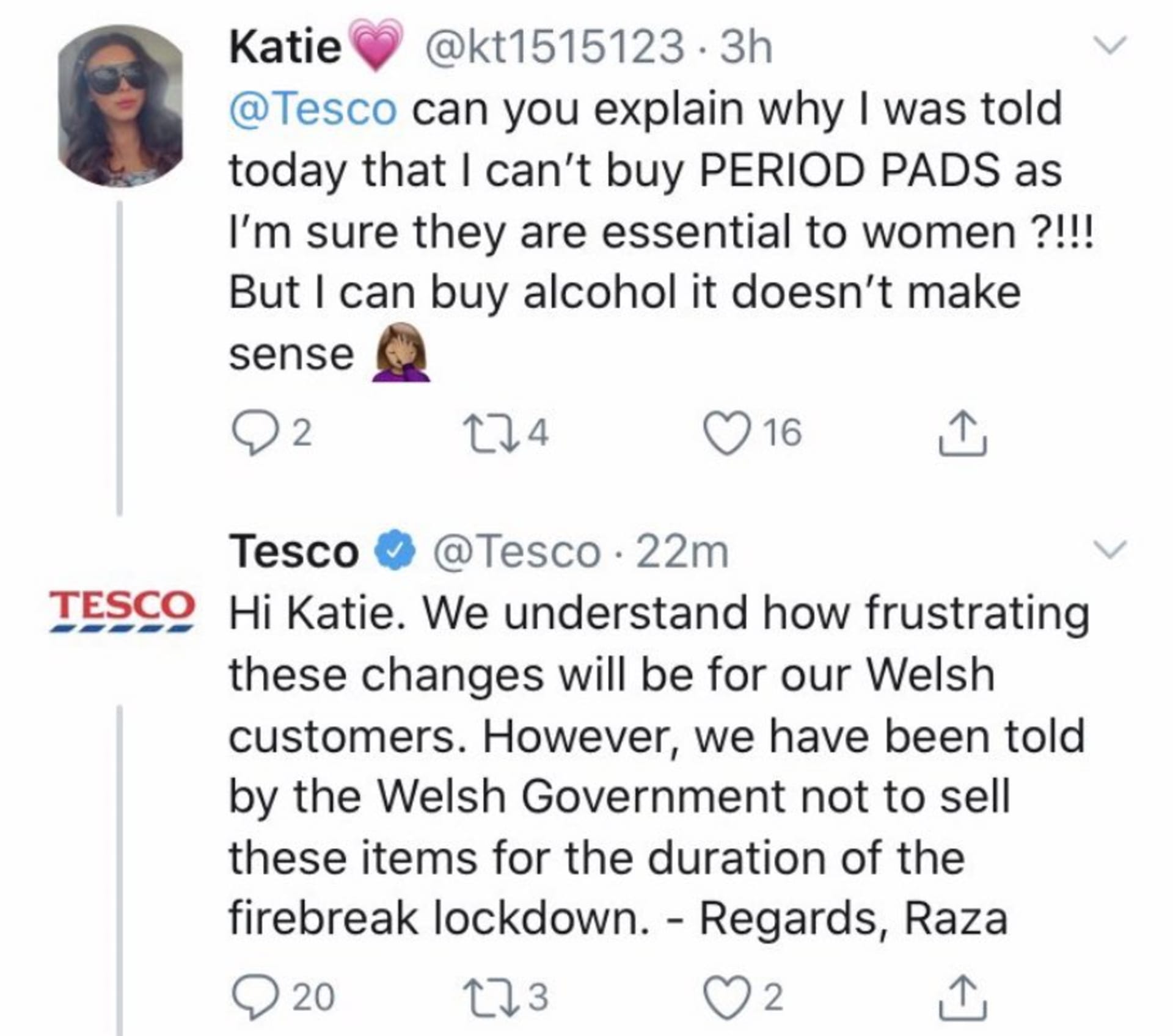 Katie byla jednáním Tesca rozhořčena