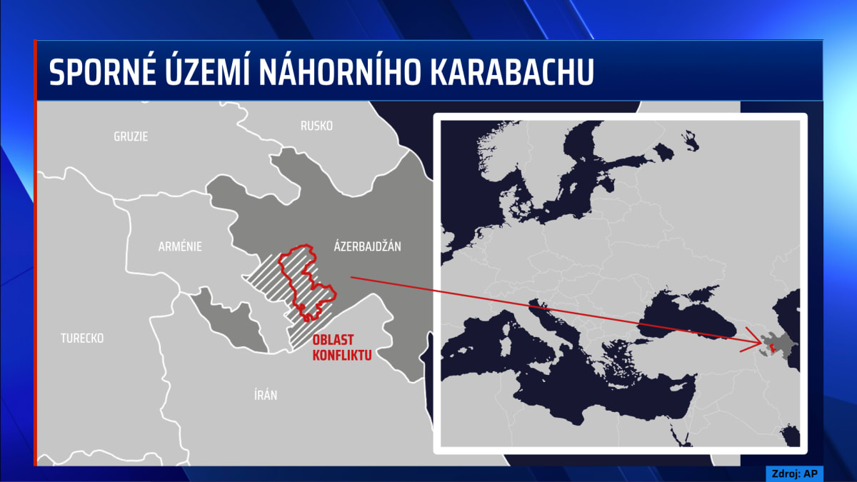 Sporné území Náhorního Karabachu. 