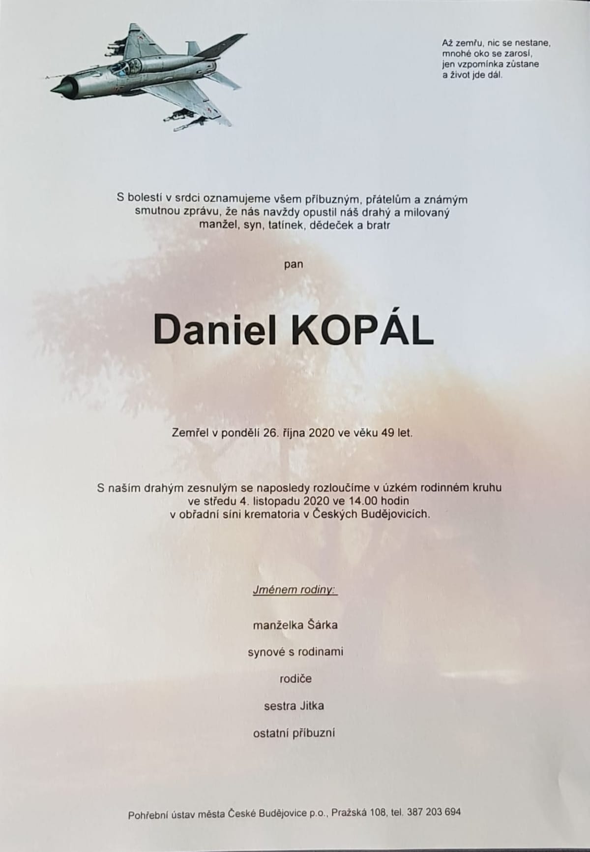 Rodina zveřejnila parte moderátora Daniela Kopála. 