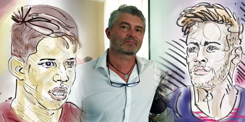 Fotbalový expert Pavel Karoch se věnuje i kresbě portrétů, na snímku jeho zobrazení Adama Hložka a Neymara.