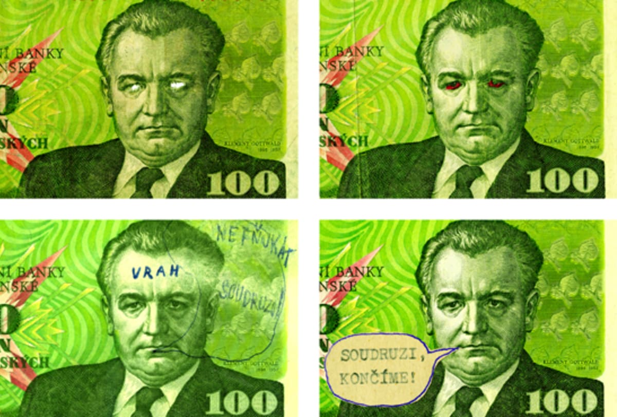 Poškozené bankovky s Gottwaldem: vypíchané oči, nápisy „Vrah“ i jiné