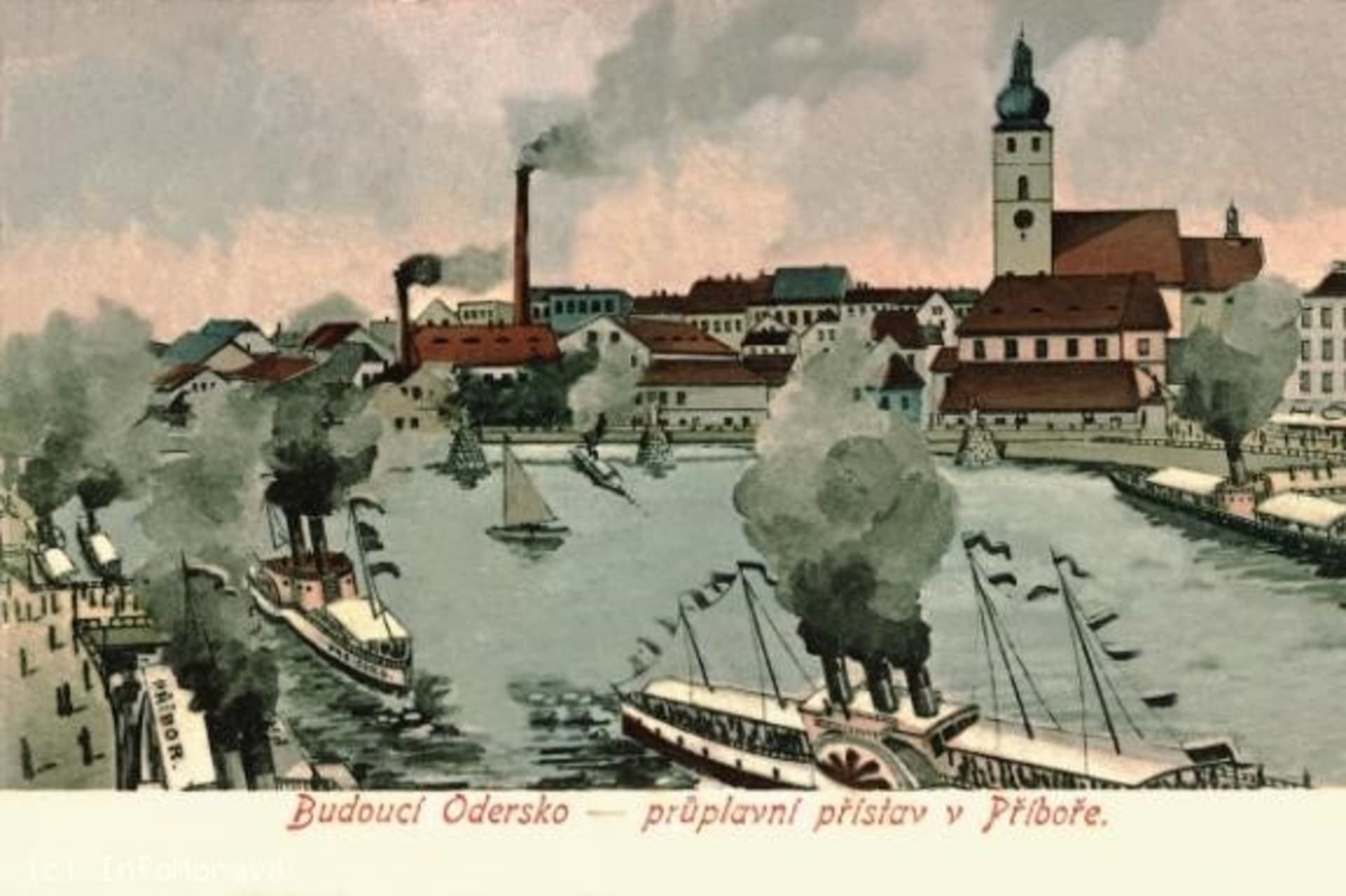 Přístav na kanálu Odra-Dunaj v Příboře, vize z počátku 20. století