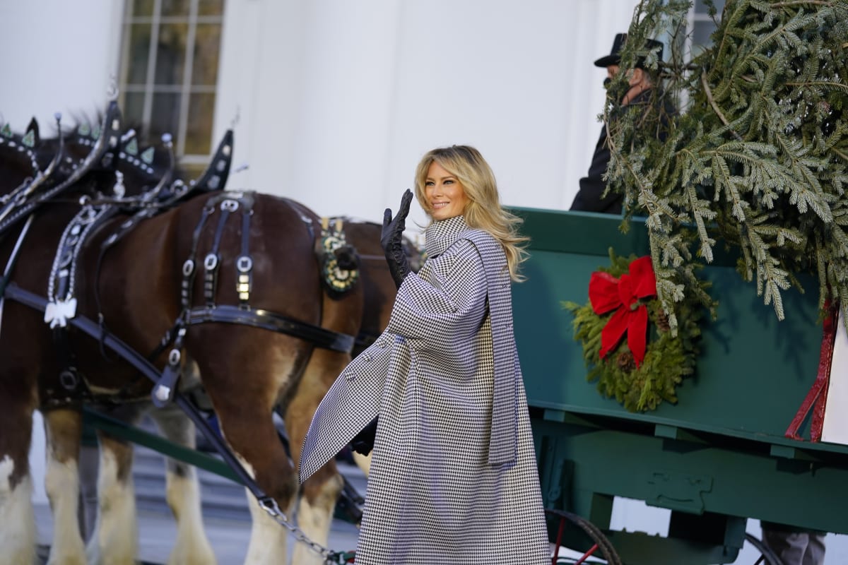 Melania Trumpová při příjezdu vánočního stromu do Bílého domu 23. listopadu 2020