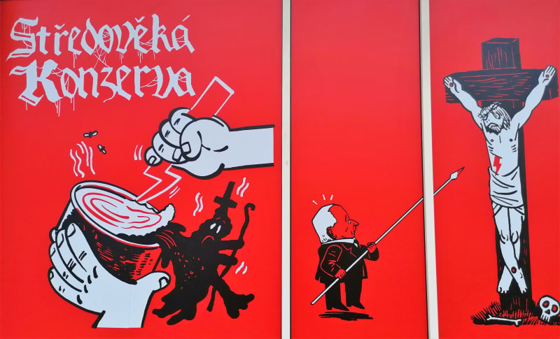 Detail z protipolských karikatur L. Gažiové a A. Kluyukova v Galerii PLATO