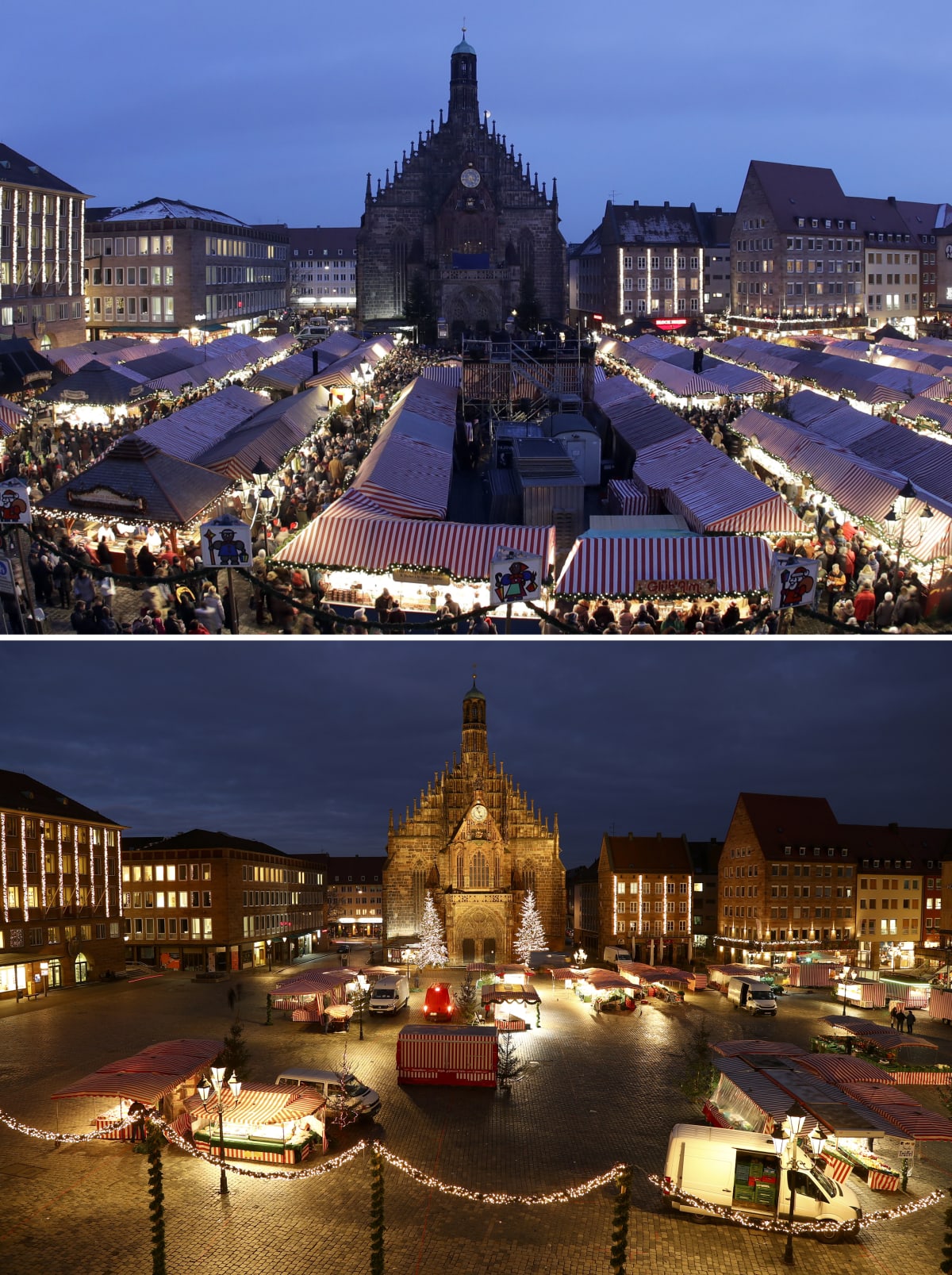 Vánoční trhy v Norimberku v Německu každoročně lákají nespočet turistů. Letos však náměstí zeje spíše prázdnotou.