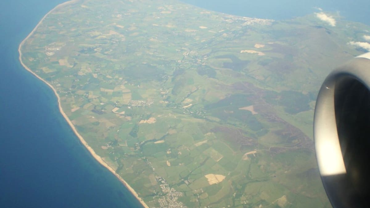 Severní část ostrov Man z leteckého pohledu. 