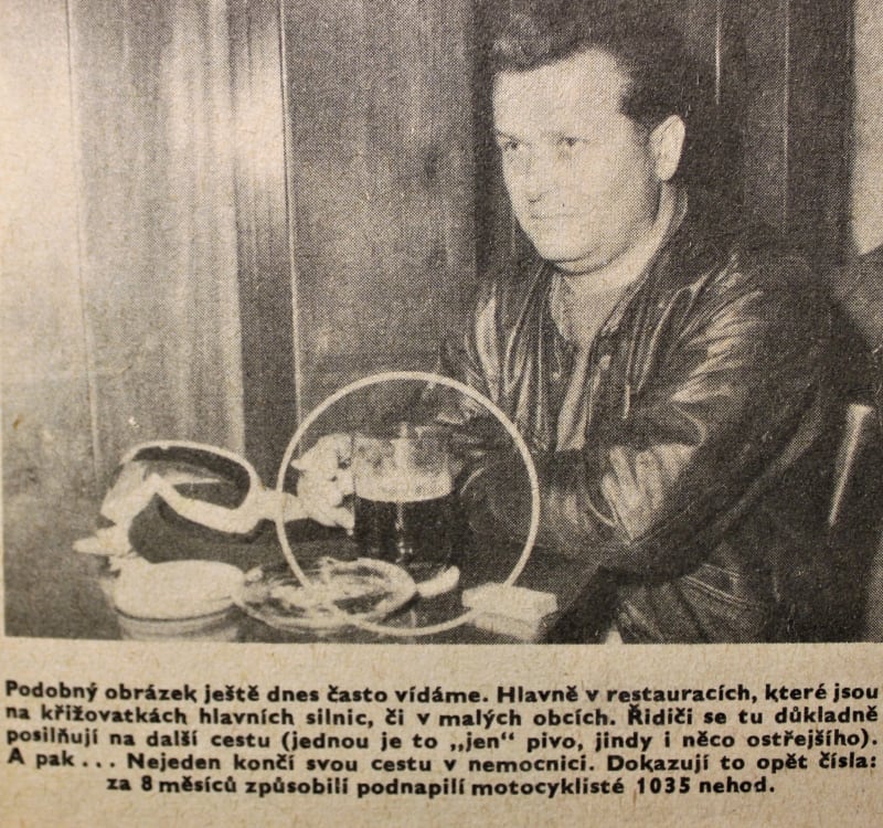Časopis VTM z rou 1960 oznamuje, že od 1. ledna 1961 bude alkohol za volantem zakázán.