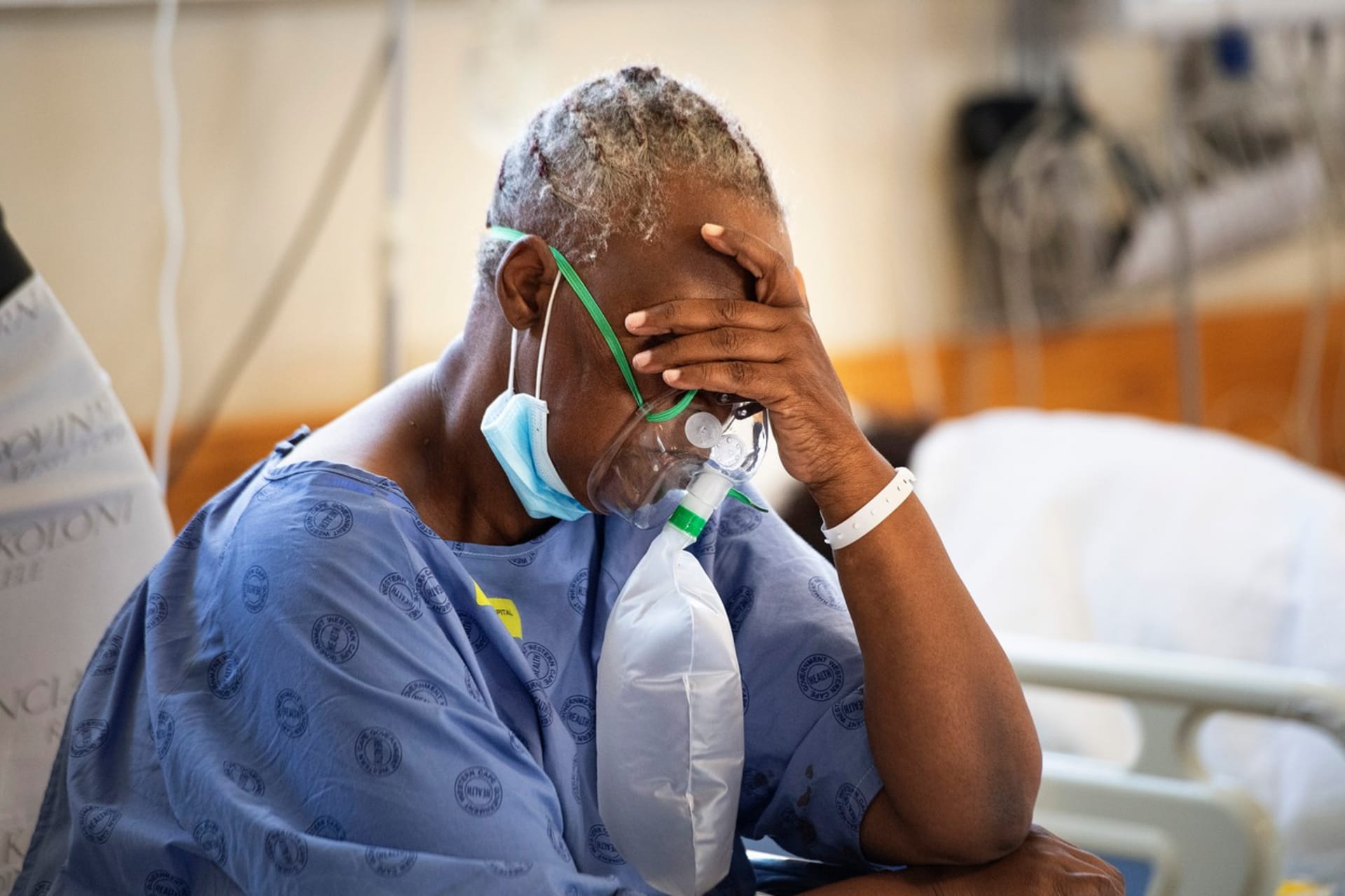 Pacient s covidem-19 v Jihoafrické republice. Snímek je z 29. prosince 2020.