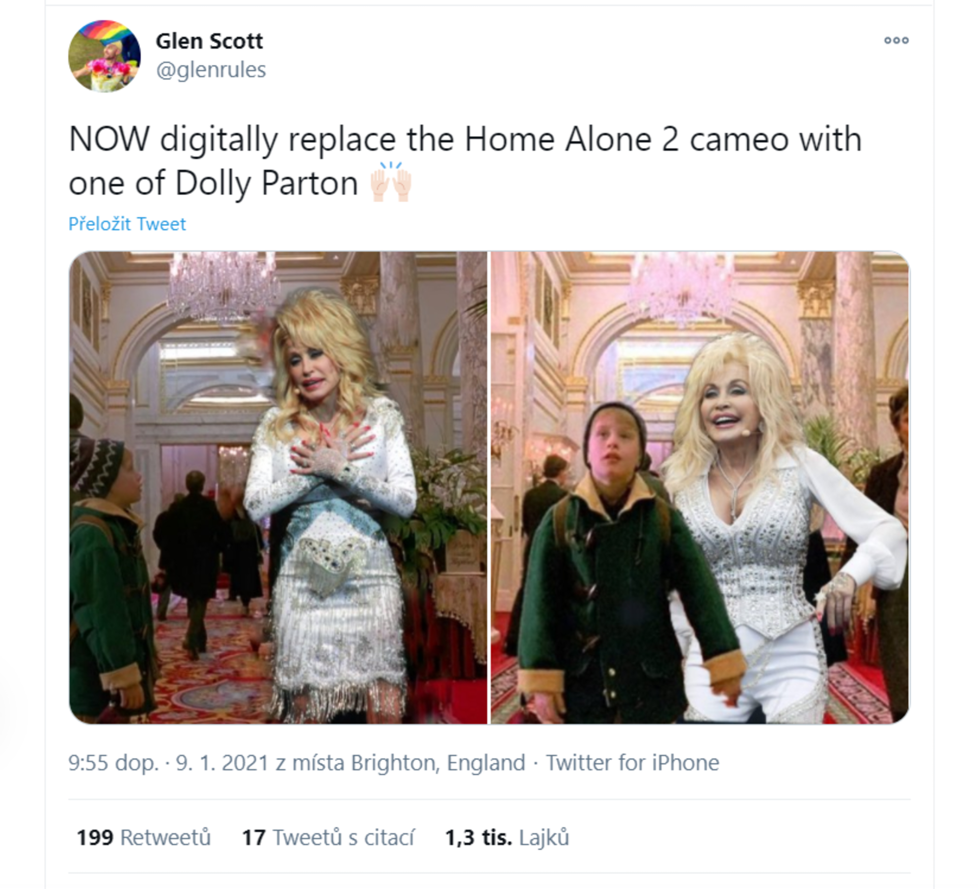 Fanoušci filmu Sám doma navrhují, aby se postava Donalda Trumpa digitálně nahradila třeba za Dolly Parton.