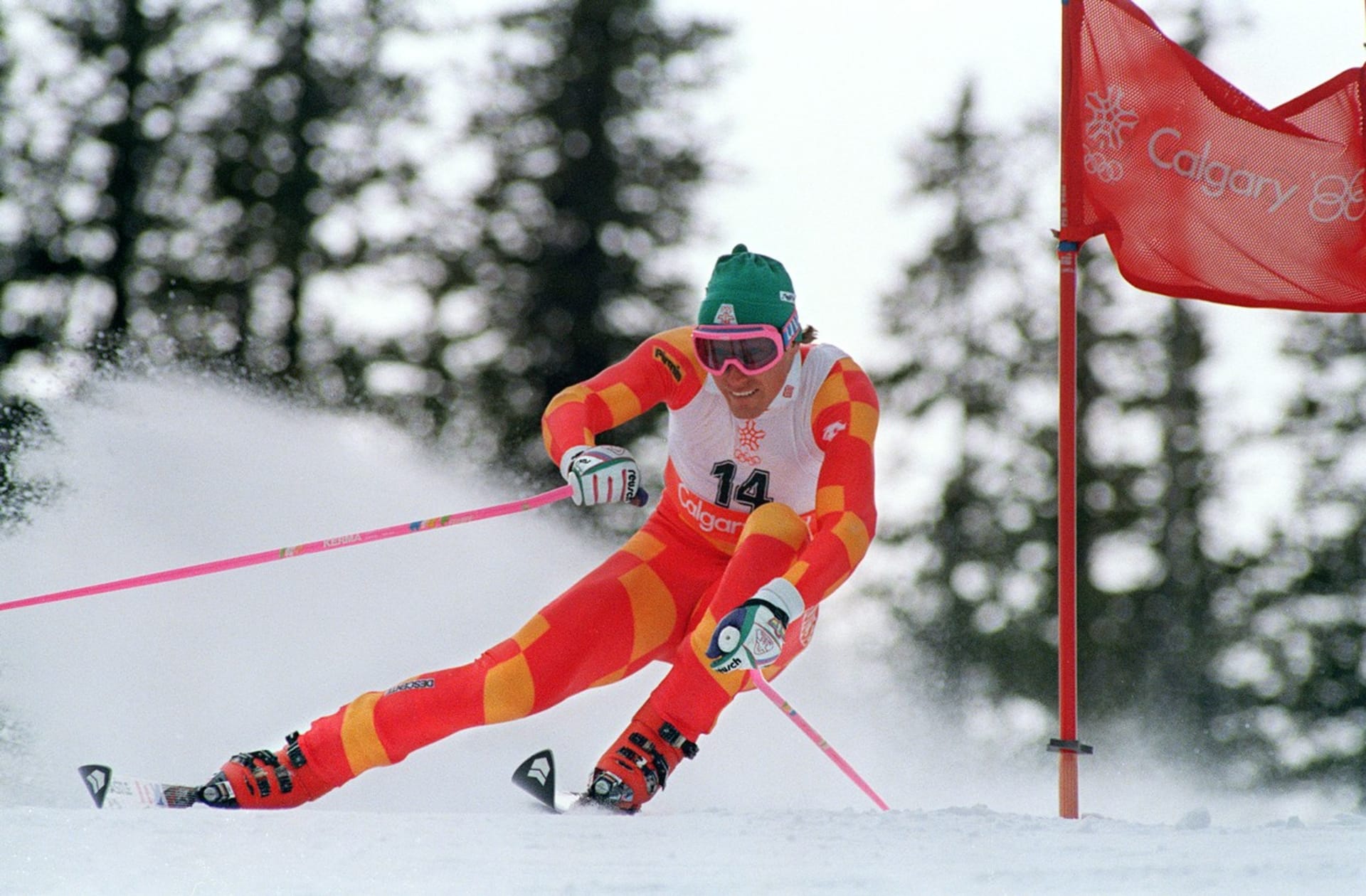 Pirmin Zurbriggen při olympijském závodě v obřím slalomu v Calgary v roce 1988