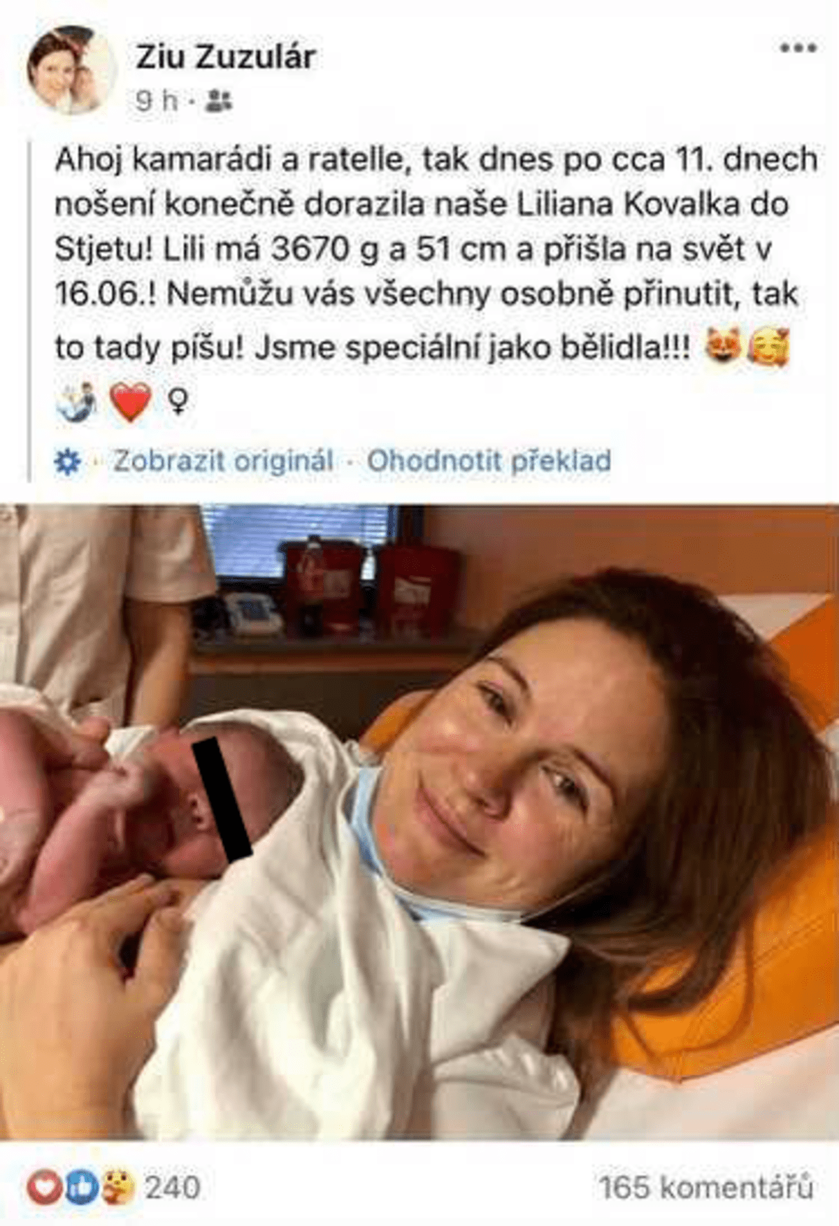 Zuzana Norisová porodila holčičku. Těhotenství tajila do poslední chvíle.
