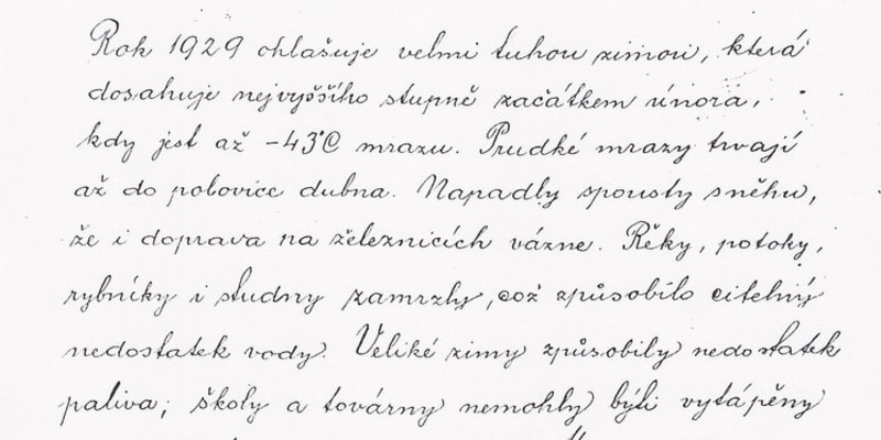 Zápis o zimě tisíciletí v kronice obce Klenovice (zdroj: obec Klenovice)