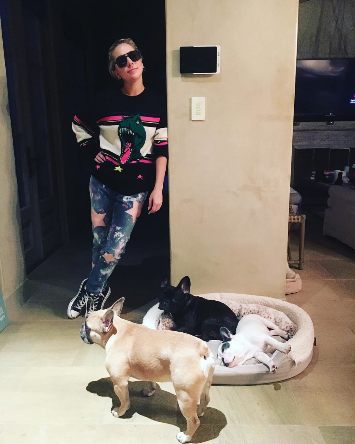 Lady Gaga v domácím outfitu. Se svými psy tráví spoustu času.