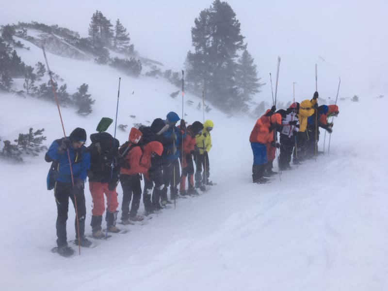 Družstvo nacvičující v Rakousku lavinové sondování