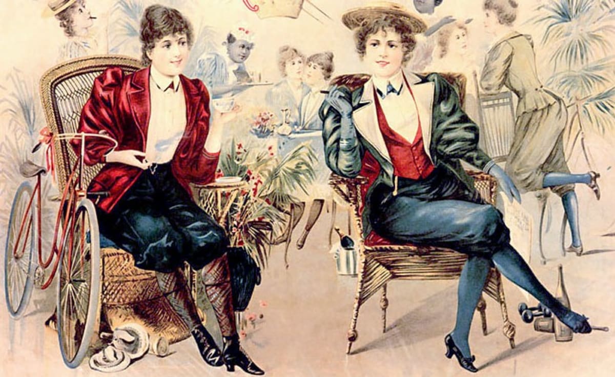 Ženy v kalhotách na dobové reklamě před I. světovou válkou