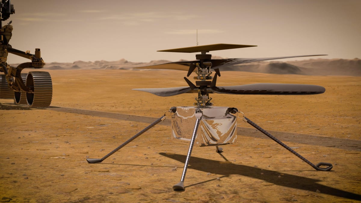 Helikoptéra Ingenuity na Marsu (vizualizace)