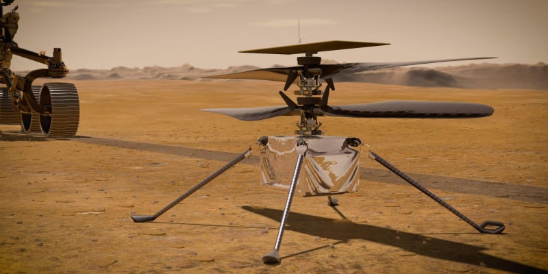 Helikoptéra Ingenuity na Marsu (vizualizace)