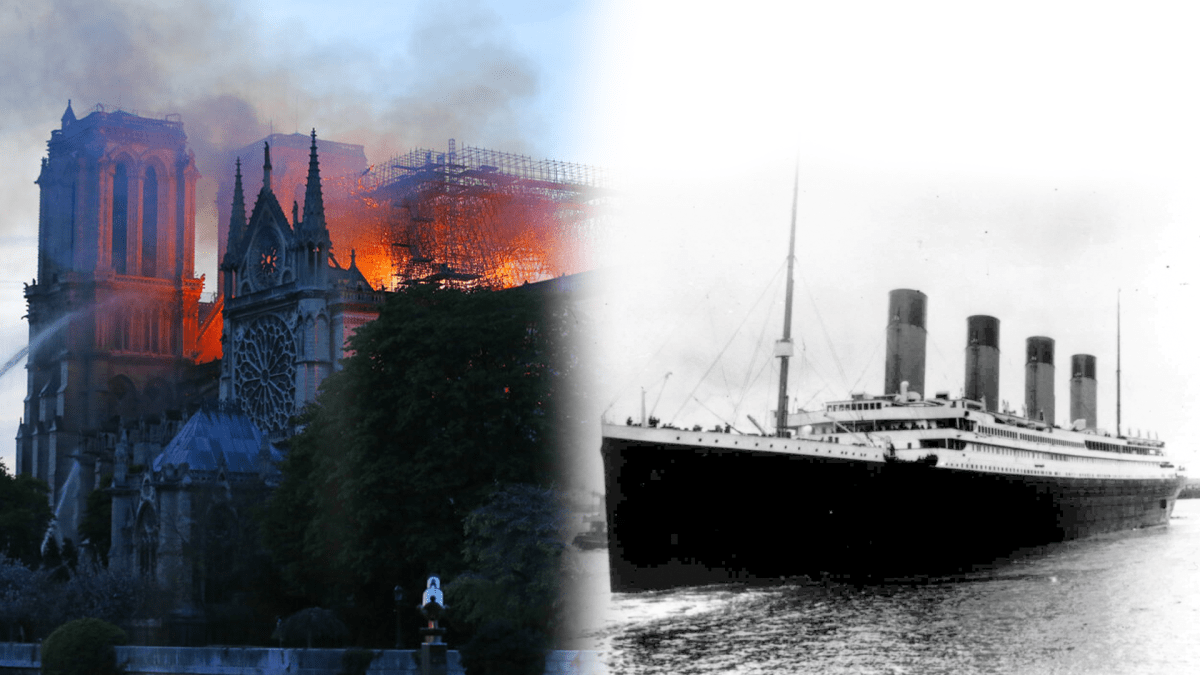 Ilustrační fotografie: Požár katedrály Notre-Dame vs. Titanic