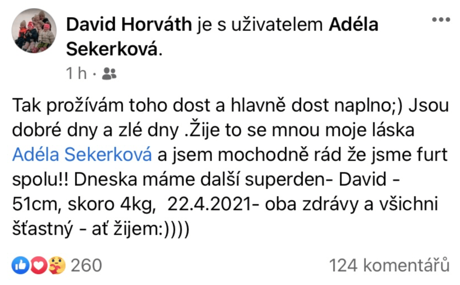 Davidu Horváthovi se narodil syn.