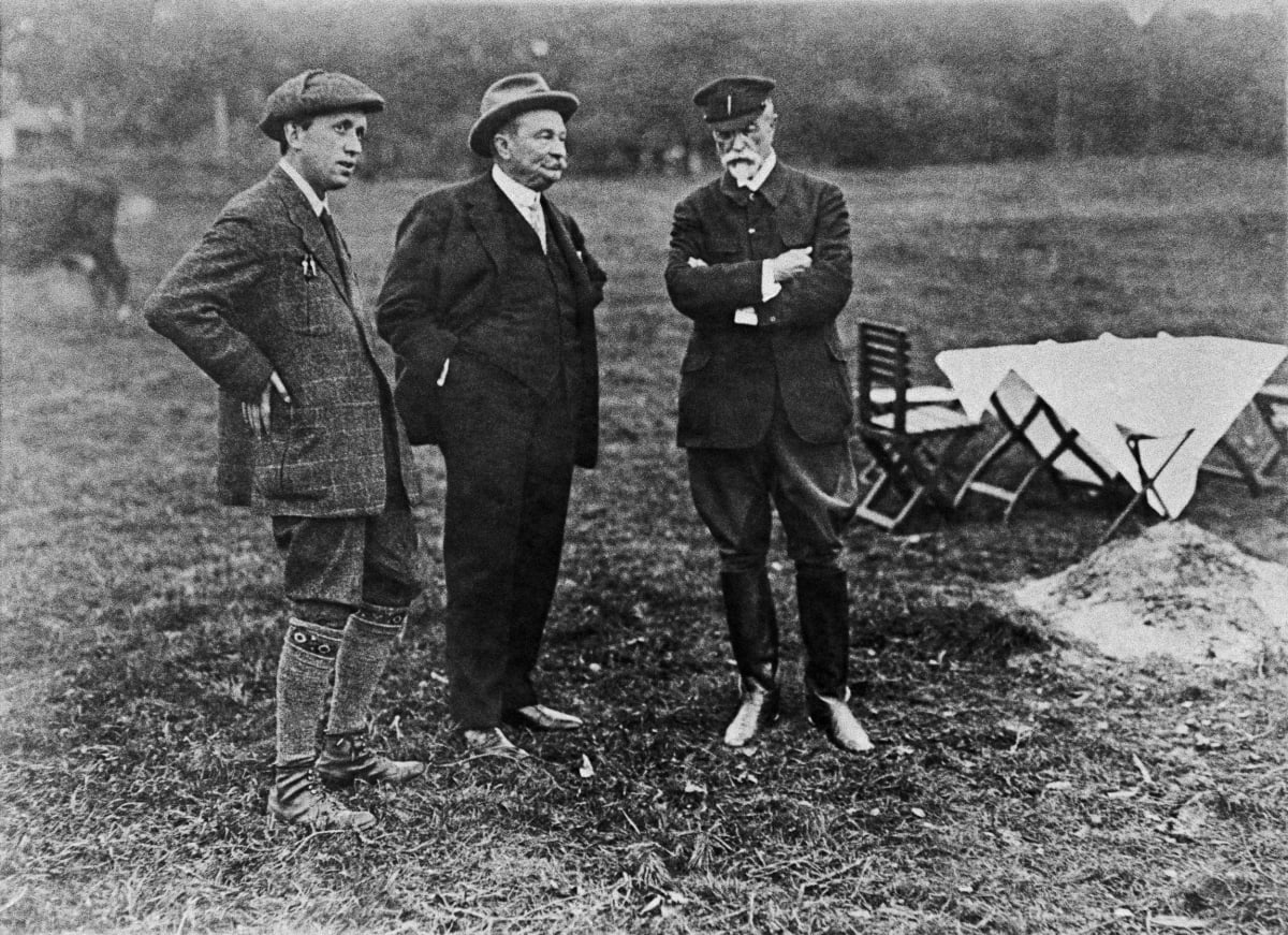 Tomáš Garrigue Masaryk s Jaroslavem Preissem a Karlem Čapkem.