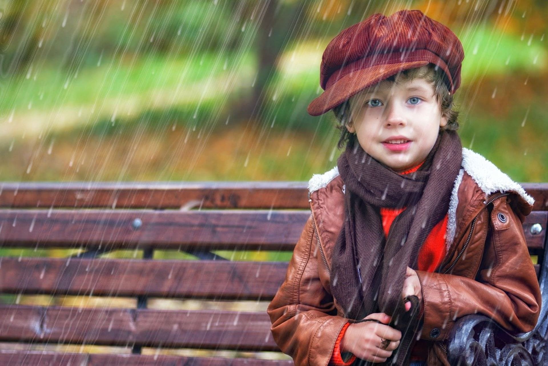 Chlapec v dešti