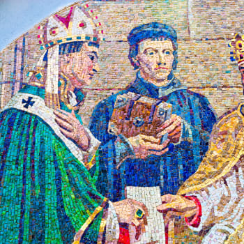 Karel IV. (vpravo) na mozaice od Maxe Švabinského