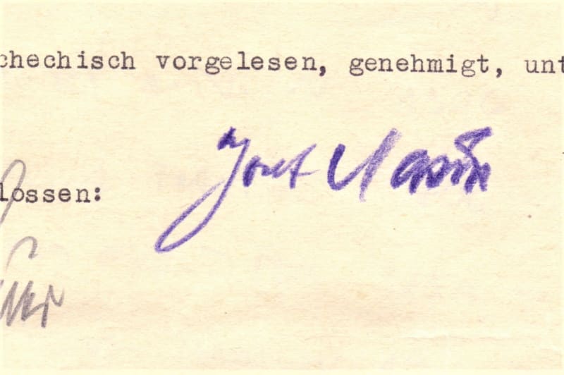 Podpis Josefa Mašína na výslechovém protokolu gestapa