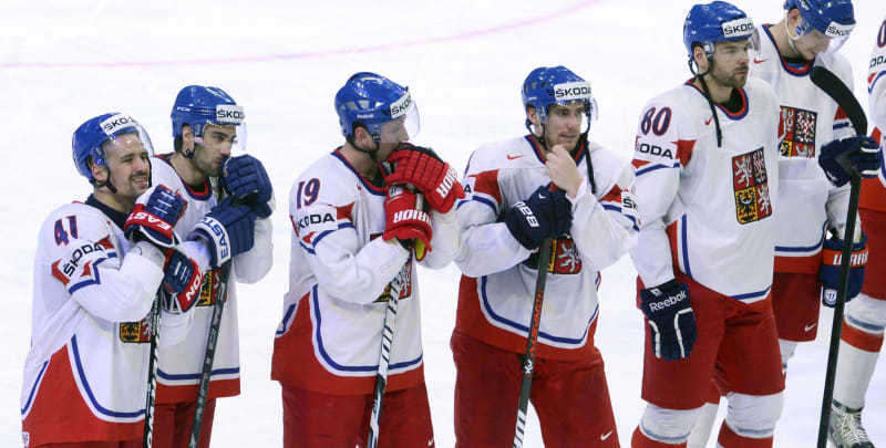 Český hokejový tým po vyřazení ve čtvrtfinále na MS v roce 2013