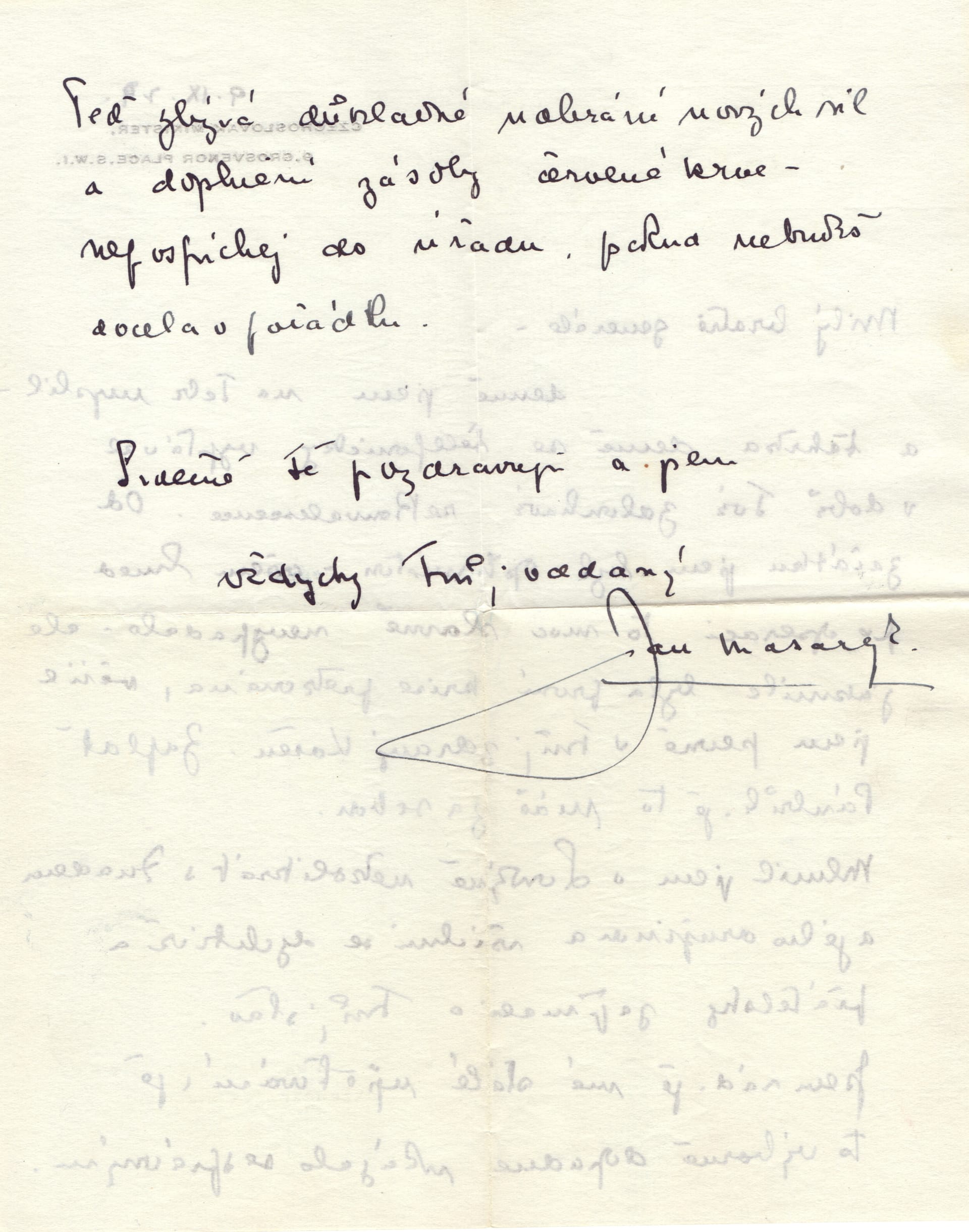 Pokračování dopisu of Jana Masaryka. (Autor: Archiv Dagmar Hamšíkové)