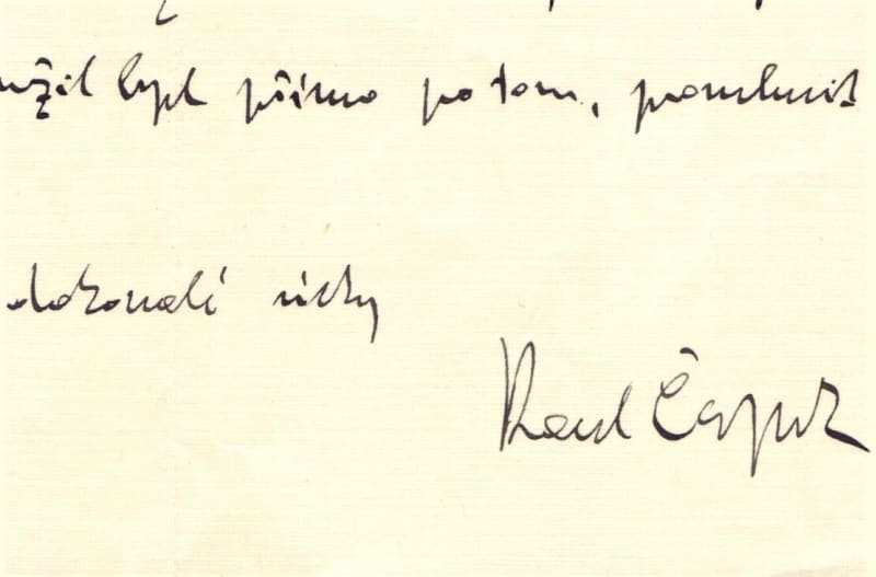 Detail podpisu spisovatele Karla Čapka. (Autor: Archiv Dagmar Hamšíkové)